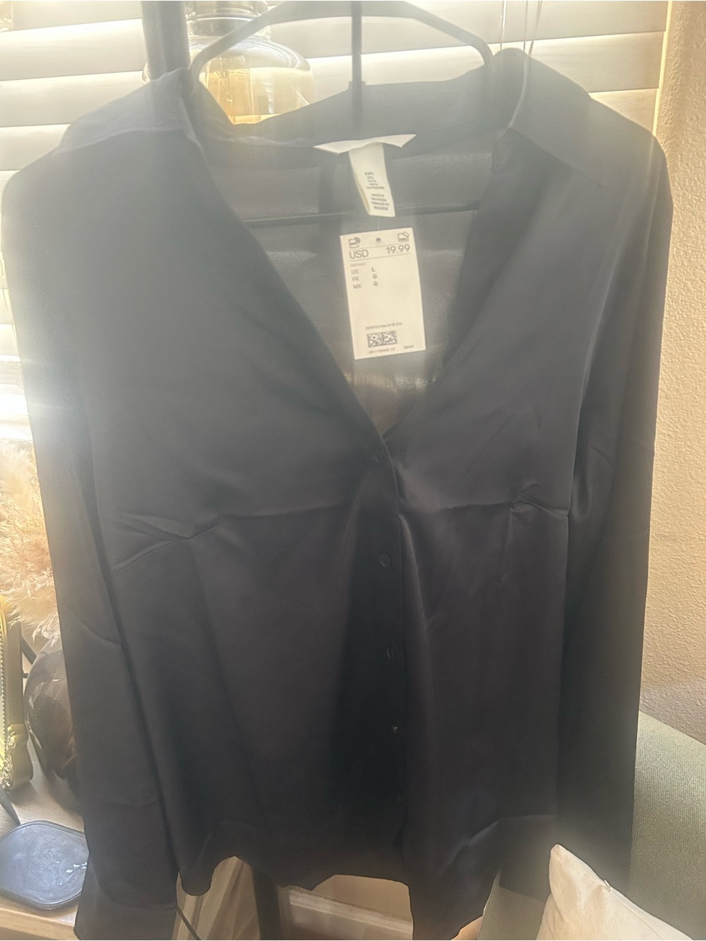 H&M Black Satin Button-Front Blouse